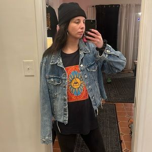 Zara Raw Edge Jean Jacket in Sunrise Blue | sz M